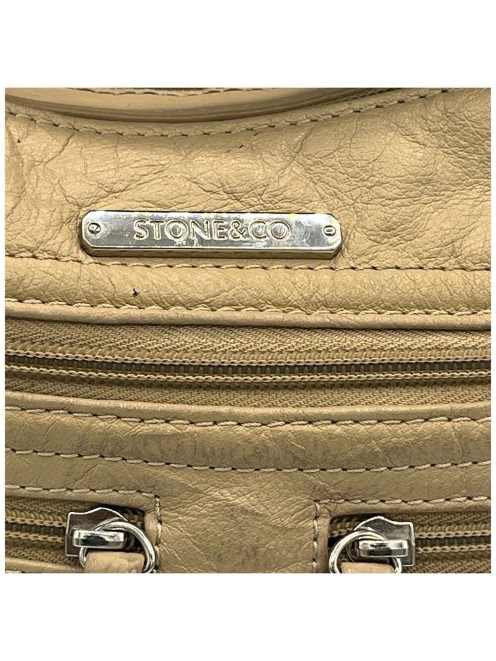 Stone & Co Cross Body Shoulder Bag Beige & Black Multi Zipper Faux Leather - Picture 7 of 16
